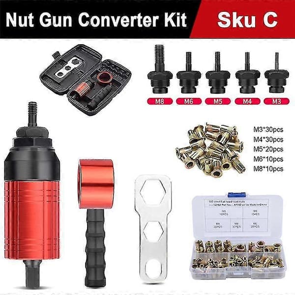 Rivetmutterverktøysett Riveting M3-m8 Trådløs Rivet Drill Elektrisk Adapter Innsettingsmutterverktøy Brukt I Mann