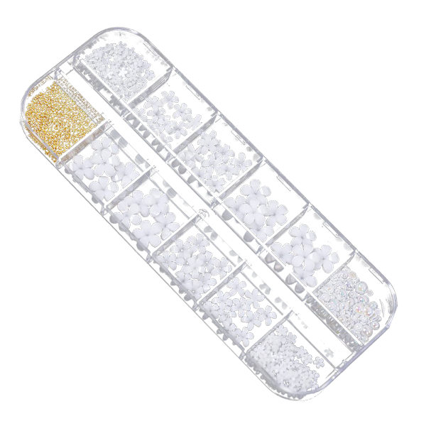 Akrylblomma 3D Nail Charms Blandad storlek Vit platt hartsblomma 3D Nail Art Design