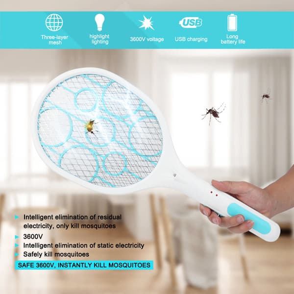 Handhållen LED elektrisk myggflugsmälla Zapper Killer Bug Insect Racket USB-laddning