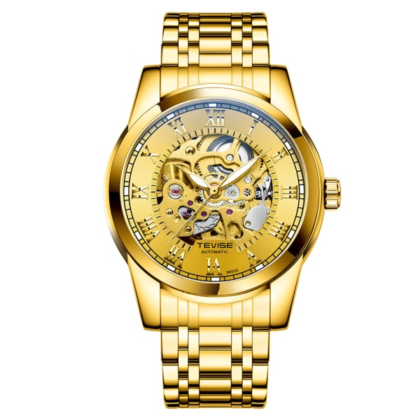 Klockor Watch Automatisk Mekanisk Armbandsur |Läderband |Gyllene urverk |45mm Skeletturtavla |Vatten- och reptålig |Elegant present