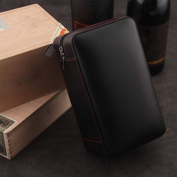 Läder Resväska Cigarr Humidor Case, Bärbar Cedar Trä med