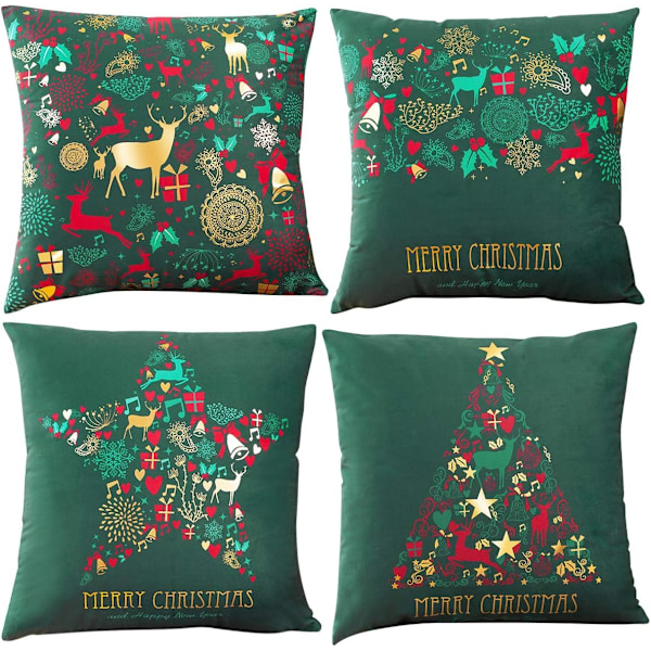 Holiday Elegance, Juldekorationer, 18x18 Set om 4, Snöflingor Renar Tryck, Lätta och Lätta att Förvara för Bekvämlighet Året Runt