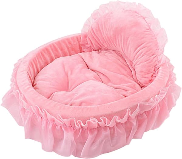 Sød Prinsesse Dyrebed med Sløjfe og Blonder til Kat og Hund (Pink)