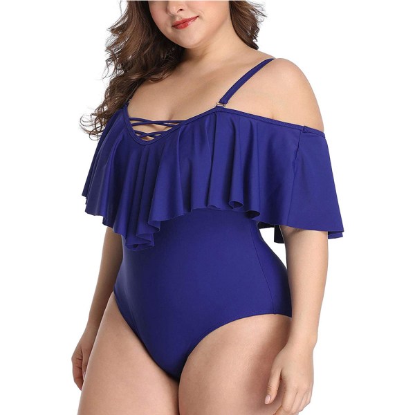 Plus Size Off Shoulder One Piece Swimsuits för kvinnor Tummy Contr