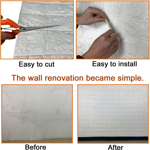 10 stk. Vægpaneeler Peel and Stick Skum 3D Murstens Tapet Peel