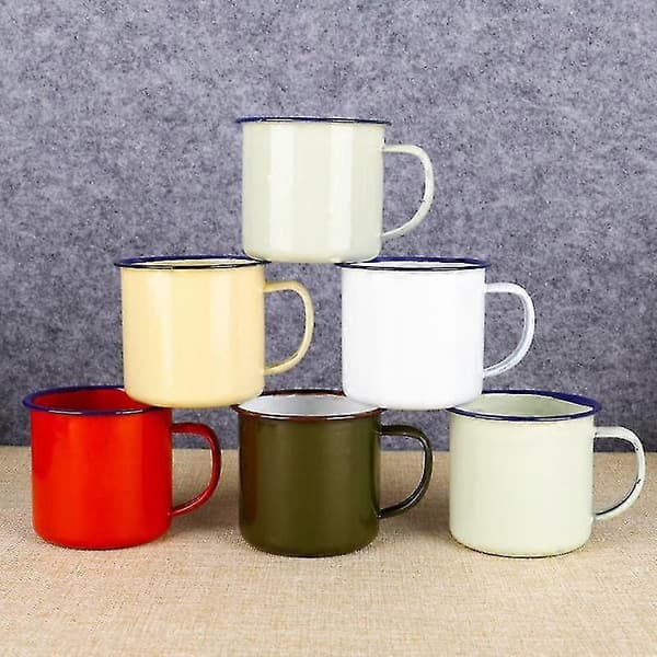 Mångsidig vattenmugg i retrostil, emaljerad, praktisk mugg med halkfri bas för hemmet Light green 6 cm