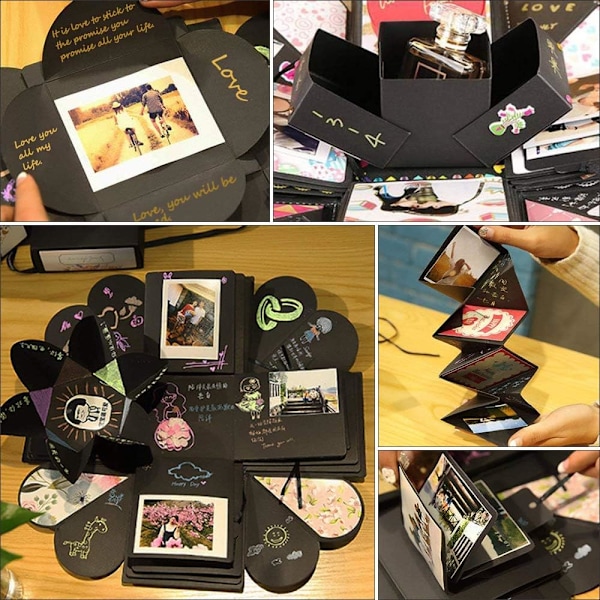 Explosionsbox av pysselpapper, hjärtformad minnesförvaring för frieripresent, DIY handgjort album perfekt som jubileumspresent