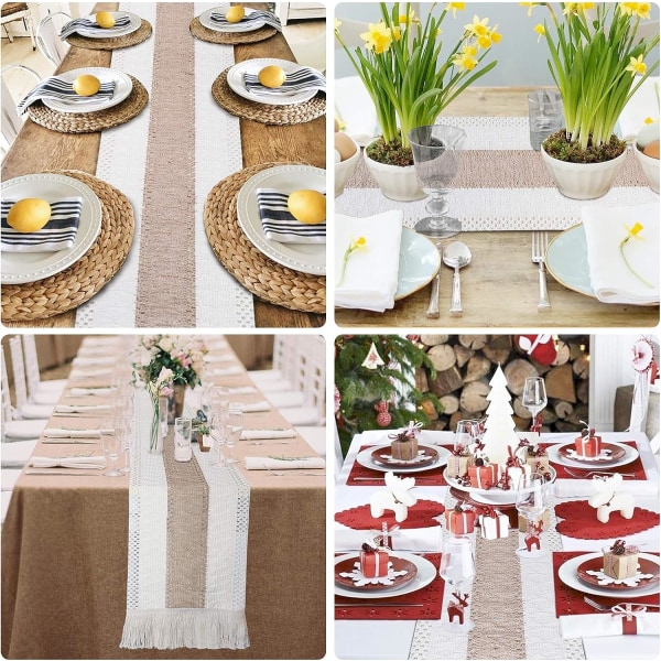 Macramé Bordløber Naturlig Burlap Bordløber, Splejset Bomuld