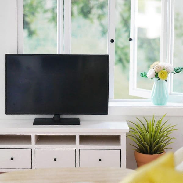 1:12 Skala Dukkehust Mini Flat Screen TV Televisjon Dukkehust Møbler Tilbehør (svart)