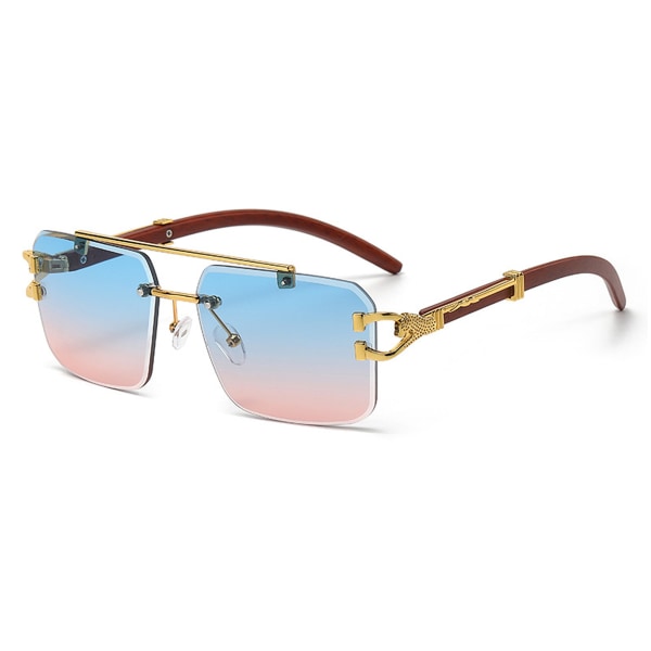 Frameless leopard head sunglasses retro double beam square