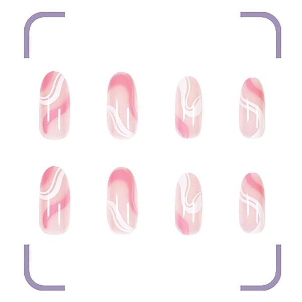 24 st Blankpress på naglar, Luvehandicraft Medium Stiletto falska naglar, lösnaglar med lim för kvinnor och tjejer (Glossy Pink Swirl 3)