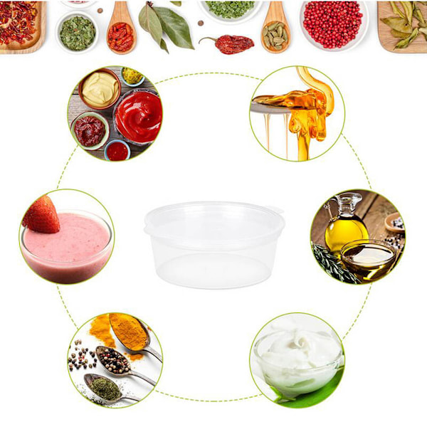 Små plastbehållare med lock, Jello Shot Cups med lock, Engångsportioner BPA-fria för sås, kryddor, Souffle, salladsdressing,