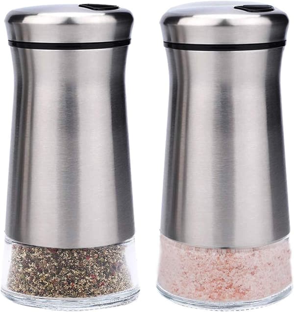 2 st Rostfria Salt- och Pepparkar med Glasbotten