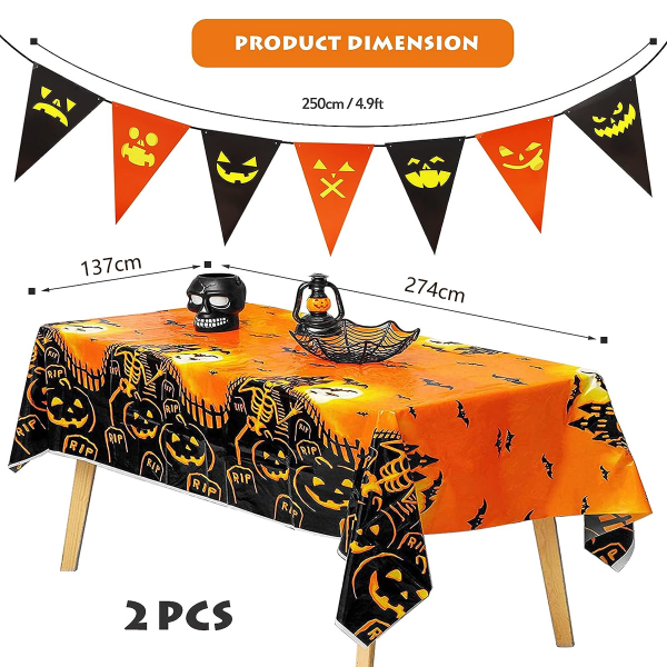 Halloween-bordsduk, 2-pack 54'' x108” engångsbord