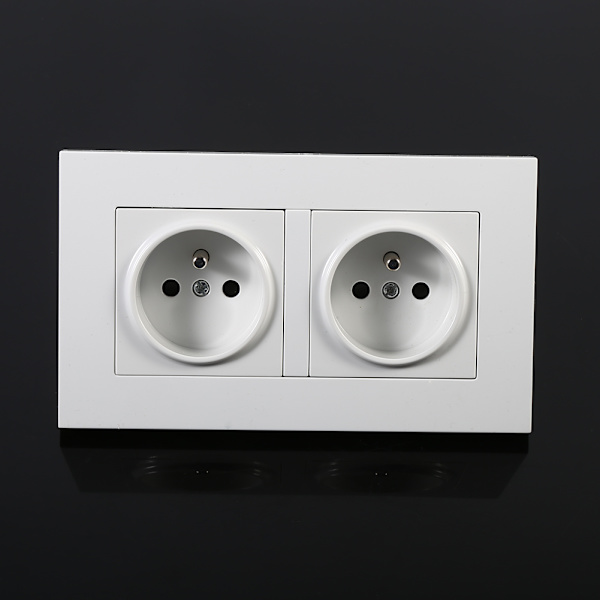 1PC Fransk Standard Vägguttag, Vit PC Material Panel AC 110~250V, 16A 2 Vägar