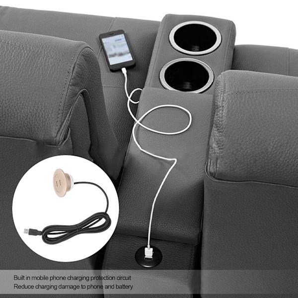Sofa USB Opladningsstik Flush Mount Installation Dobbelt USB Opladningsporte Stik til Hjemmebrug Guld