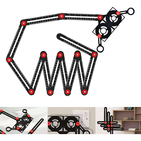 Multi-vinkel Måler Lineal, 12 Sider Præcis Aluminium Legering Jig Layout Værktøj Med Punch, Boringsværktøj Til Byggearbejdere, Håndværkere, Tømrere, DIY'ere