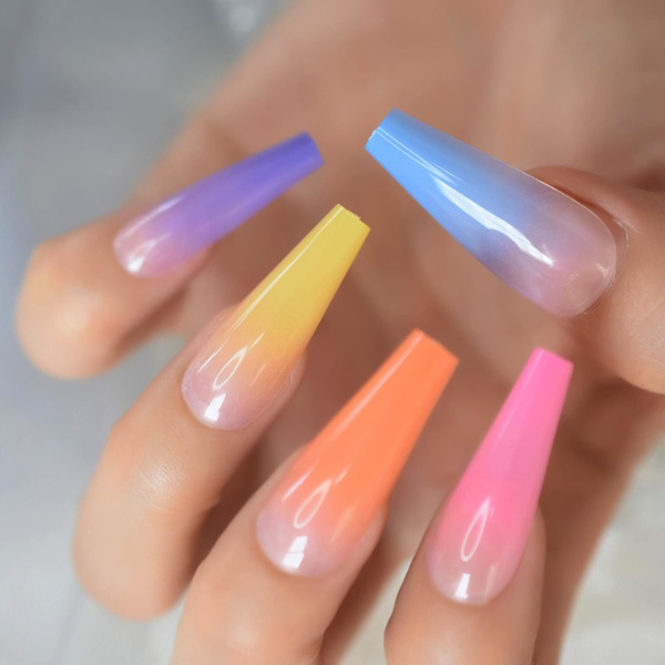 Salong Ultra Long Coffin Ballerina Display C Curved Falska Falska Naglar Bourgogne Mörk Röd Ingen Lim Solid Färg Artificiell Målad Press On Nail Art