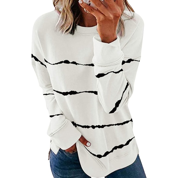 Womens Casual Crewneck Tie Dye Sweatshirt Striped Printed Loose