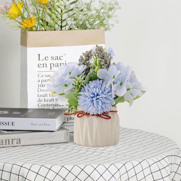 Kunstige potteplanter, små keramiske vaser kunstige blomster