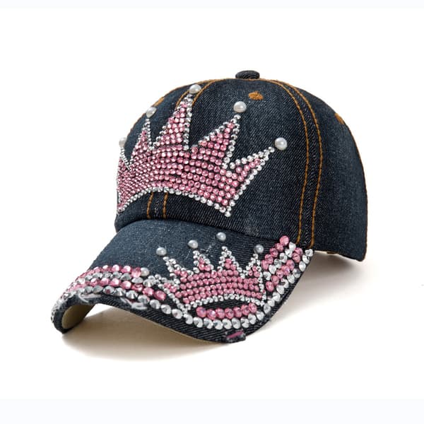 Denim Krone Bling Rhinestone Baseball Caps, Hip Pop Justerbar