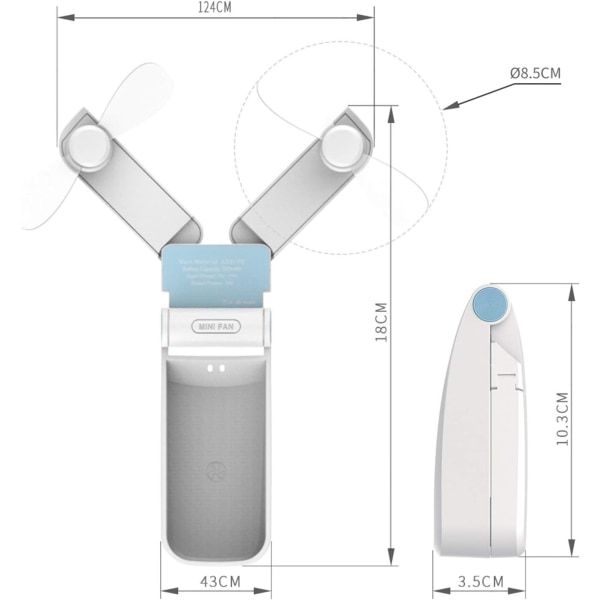 Bärbar handfläkt, Personal Mini Pocket Fan Liten USB fläkt