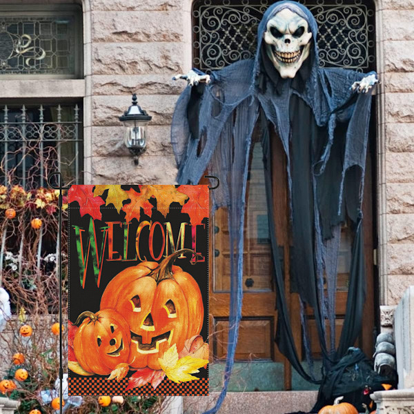 Vertikal flagg med Halloween-gresskar - 12 x 18 tommer