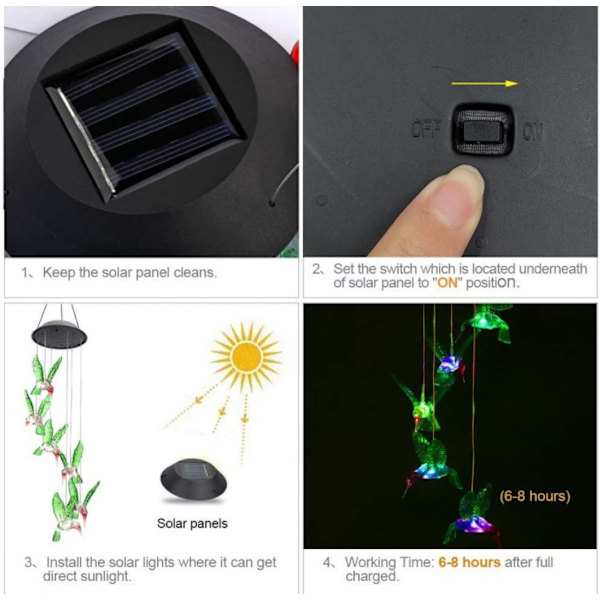 Kolibri solcells vindspel färgförändrande solmobil ljus W