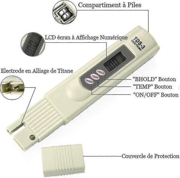 LCD TDS-3 Digital mätare för dricksvattenkvalitet, temperatur- och PPM-testare, pennanalysator för mätning av dricksvatten, hydroponik och akvarium
