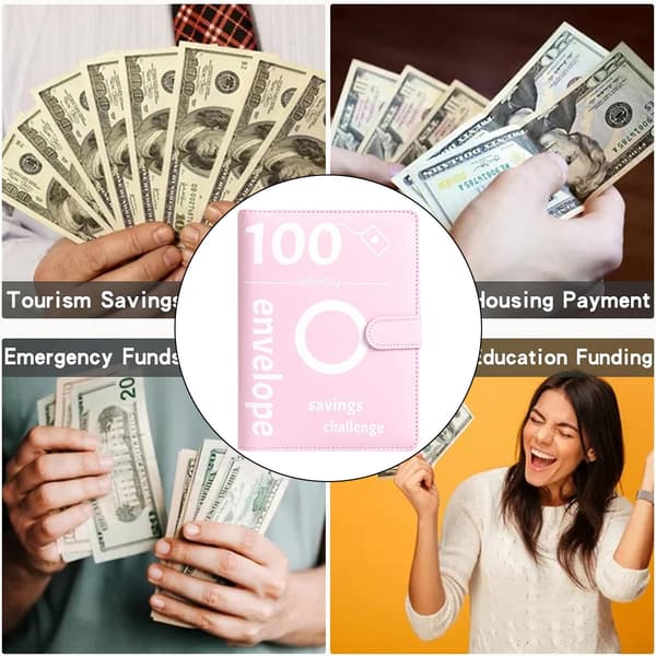 Pars 100-dagars utmaning för att spara pengar 100 Kuvert Utmaning Pärm sparbok Pink