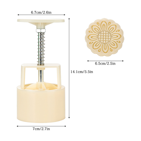 Månekageform 10 STK, Mellemhøstfestival DIY Håndpressede Kage Stempler Bageri Værktøj Månekage Maker, 1 Form 10 Stempler (Hvid)