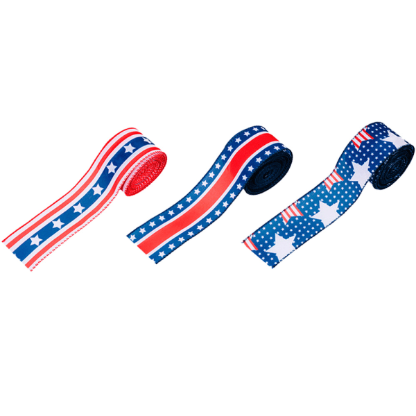 3 rullar 6CM 4 juli satinband patriotisk självständighetsdag