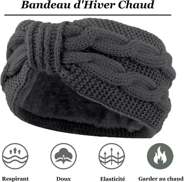 Grå, sort, khaki - Vinterpandebånd til kvinder, fleecepandebånd