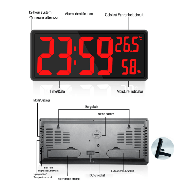 Digital klocka stor display, stor digital väggklocka med