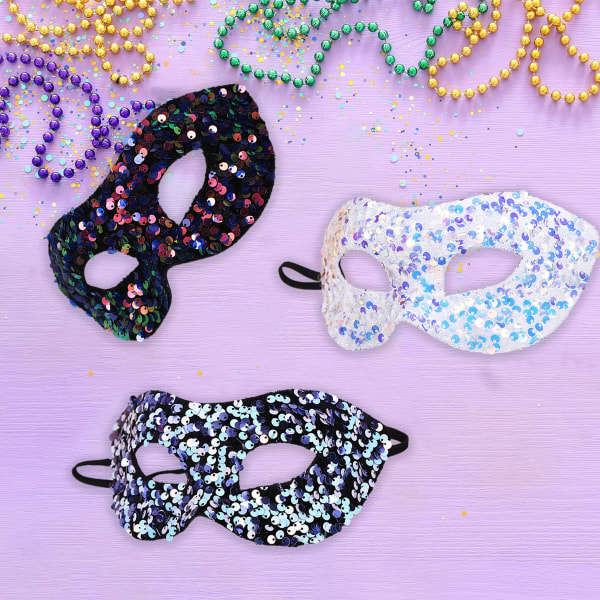 3 stk. Maskerademaske til kvinder - Sequinmaske til Halloween