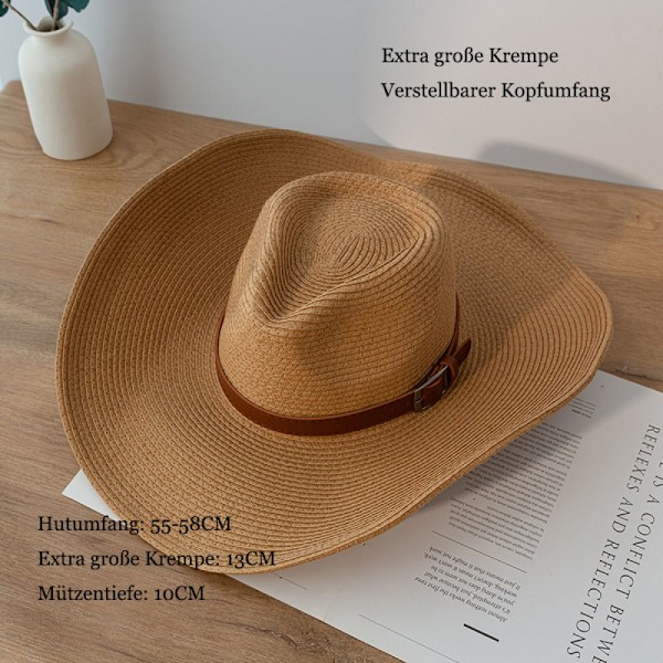 Unisex Cowboyhatt, Halmhatt, Herr Westernhatt, Sommar Solhatt, Halm Panamahatt