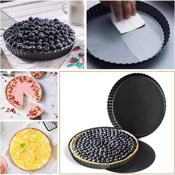 28 cm Quicheform, djupa räfflade kanter, kraftig non-stick yta för snabb lossning och enkel rengöring i varmt vatten, perfekt för att baka pajer utan