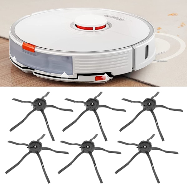 6 stk. Robotstøvsuger Sidebørste Silikonfeie Sidebørsteutskifting for Xiaomi Roborock S7 Svart