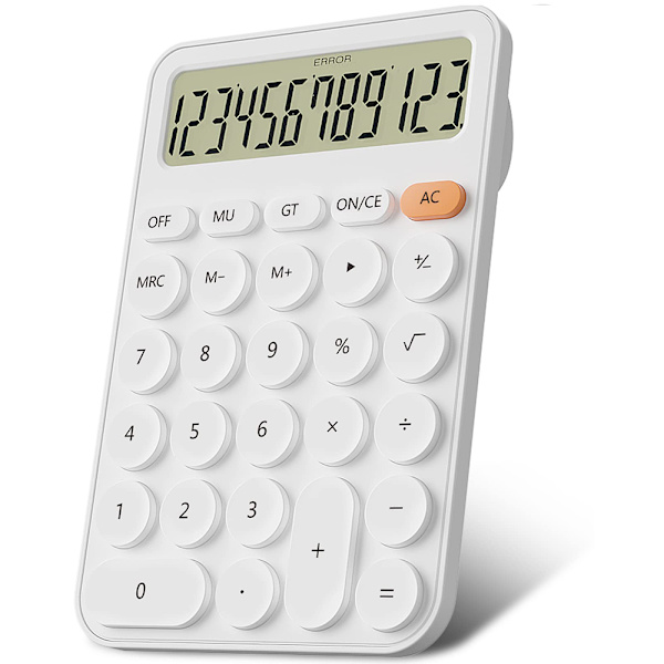 12-numeroinen laskinkone kouluun, pöytäkoon 16 x 11 cm, suuret painikkeet, helppokäyttöinen LCD-näyttö, 15° kalteva näyttö lapsille