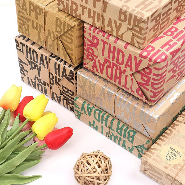 Grattis på födelsedagen Inslagning papper Vintage kraft presentpapper