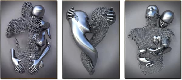 3 st Silver 45x60cm Väggkonst Canvas Tryck utan Ram, metalltråd sc