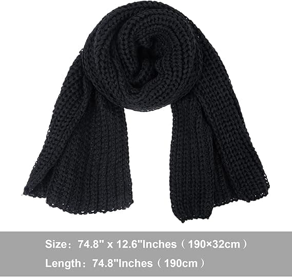 Dam- och herr Vinter Tjock Kabelstickad Omlott Stor Varm Halsduk LT01 Black