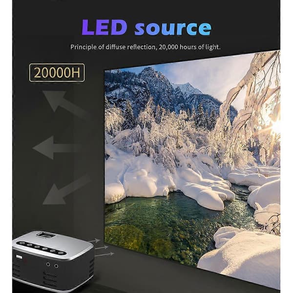 Videoprojektor 1080P High Definition LED-projektor för hemmabio för telefon gray