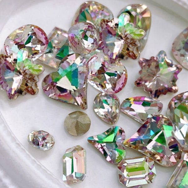 30 stycken Multi Shapes Glas Flatback Crystal Rhinestones för Nail Art Craft, Flatback Rhinestone 3D-dekorationer Flatback Crystal Stones Gems Set