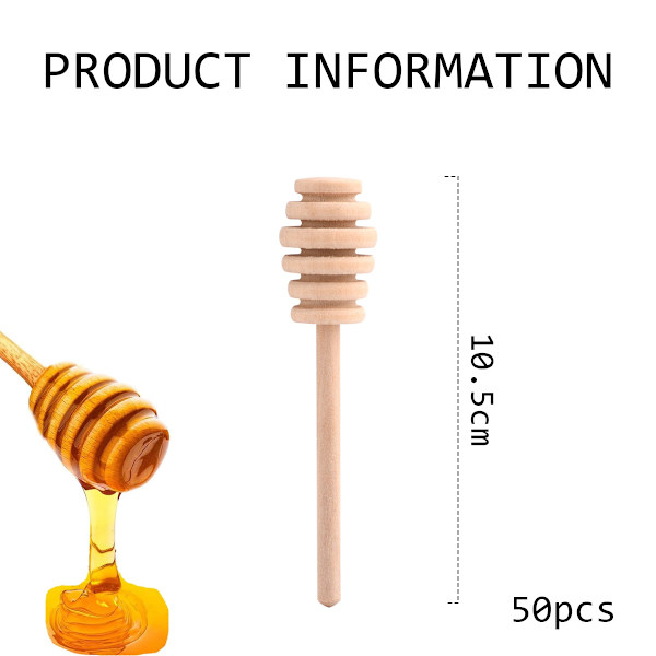 50 stk./sæt Husholdnings Træ Marmelade Honning Dippe Glas Dispensering Opsamling Omrøring Stang Pind 10,5 cm