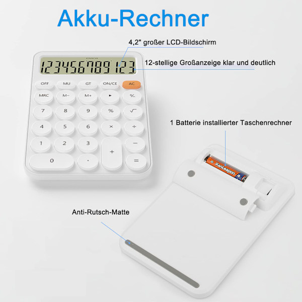 12-numeroinen laskinkone kouluun, pöytäkoon 16 x 11 cm, suuret painikkeet, helppokäyttöinen LCD-näyttö, 15° kalteva näyttö lapsille