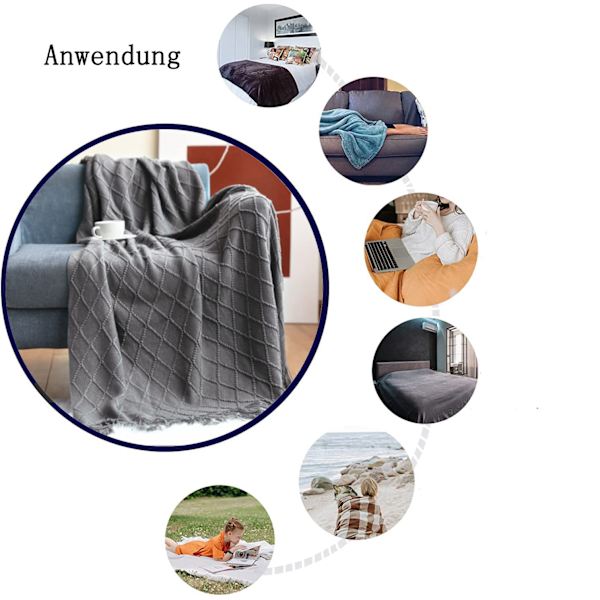 Uldtæppe blødt strikket uldtæppe, kvasttæppe, sofatæppe, sovetæppe