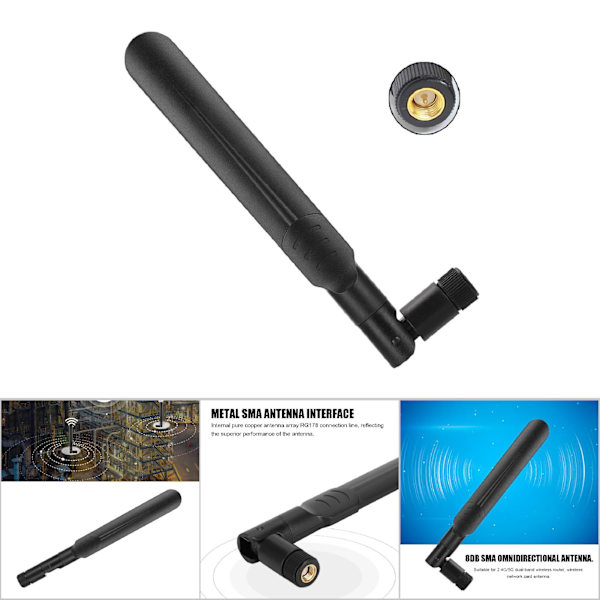 2.4G/5G/5.8G Dubbelbands trådlös WiFi-antenn för ASUS-router Omnidirektionell antenn (svart)