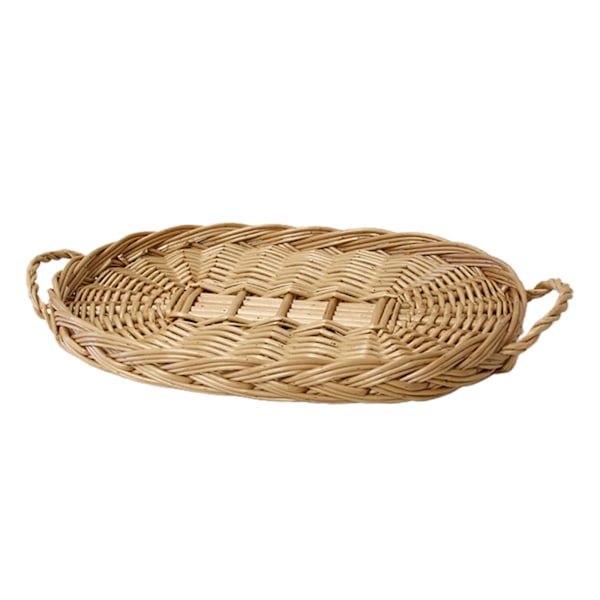 Oval Rattan Serveringsbricka med handtag för frukost, korgbricka organizer dekorativ för köksförvaring soffbord bröd frukt mat