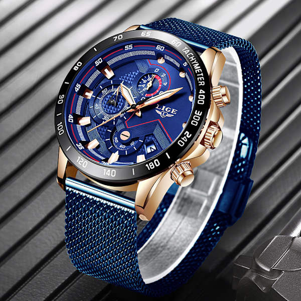 Herrmode Business Analog Quartz Klassisk Casual Blå Läderklocka